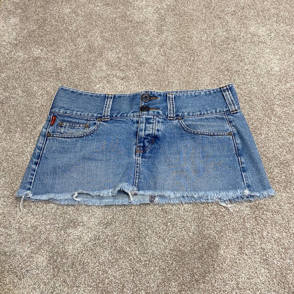 Y2K Vtg grunge streetwear Hollister Denim mini Skirt Sz 9 Frayed Hem Distressed
